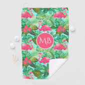 Monogram Tropisch Roze Flamingo Floral Girly Golfhanddoek (Insitu)