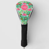 Monogram Tropisch Roze Flamingo Floral Girly Golfheadcover (Voorkant)