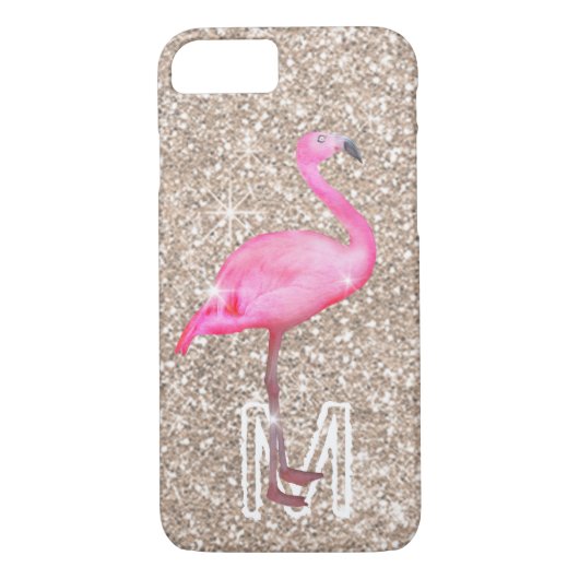 Monogram Tropisch Roze Flamingo Girly Gold Glitter Case-Mate iPhone Case (Achterkant)