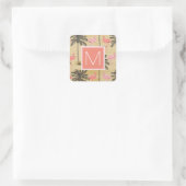 Monogram | Tropisch roze vlammen Vierkante Sticker (Tas)