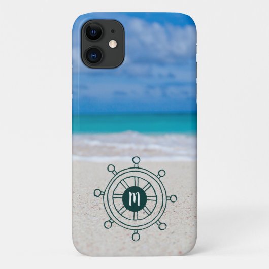 Monogram tropisch strand Nautical Ship rudder Case-Mate iPhone Case (Achterkant)