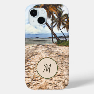 Monogram tropisch strand palmbomen oceaanmonogram iPhone 15 case