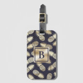 Monogram Tropische anananas Girly Gold Navy Bagagelabel (Voorkant (verticaal))