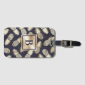 Monogram Tropische anananas Girly Gold Navy Bagagelabel (Voorkant (horizontaal))