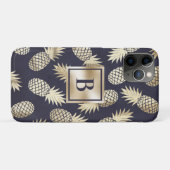 Monogram Tropische anananas Girly Gold Navy Case-Mate iPhone Case (Achterkant (horizontaal))