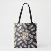 Monogram Tropische anananas Girly Gold Navy Tote Bag (Voorkant)