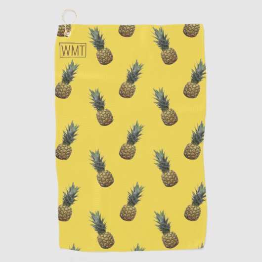 Monogram Tropische Ananas Fruit Patroon Geel Golfhanddoek (Voorkant)