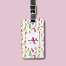 Monogram Tropische Ananas Gepersonaliseerd Patroon Bagagelabel