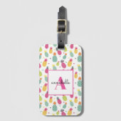 Monogram Tropische Ananas Gepersonaliseerd Patroon Bagagelabel (Voorkant (verticaal))