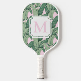 Monogram tropische bananenbladeren | Stripes Pickleball Paddle