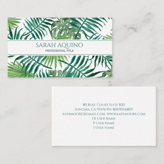 Monogram Tropische Bananenpalm Bladeren Botanisch Visitekaartje (Voorkant / Achterkant)