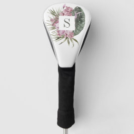 Monogram Tropische Bloemenschildering Roze Groen Golfheadcover
