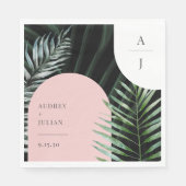 Monogram Tropische Blush Roze Boog Palm Bladeren Servet (Voorkant)