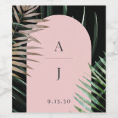 Monogram Tropische Blush Roze Boog Palm Bladeren Wijn Etiket (Enkel label)
