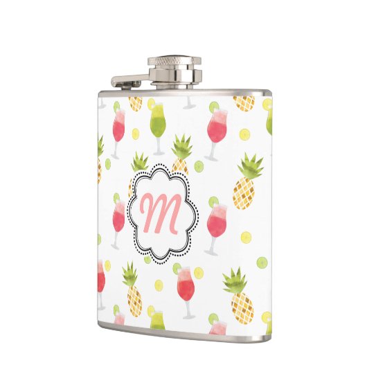 Monogram Tropische Cocktail & Fruitpatroon Heupfles (Links)