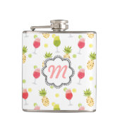 Monogram Tropische Cocktail & Fruitpatroon Heupfles (Voorkant)