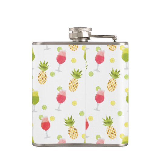 Monogram Tropische Cocktail & Fruitpatroon Heupfles (Achterkant)