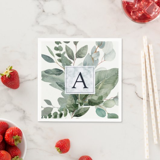 Monogram Tropische Groene Eucalyptus Bruiloft Servet (Insitu)