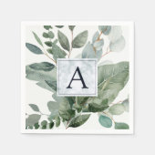 Monogram Tropische Groene Eucalyptus Bruiloft Servet (Voorkant)