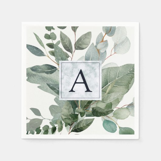 Monogram Tropische Groene Eucalyptus Bruiloft Servet (Voorkant)