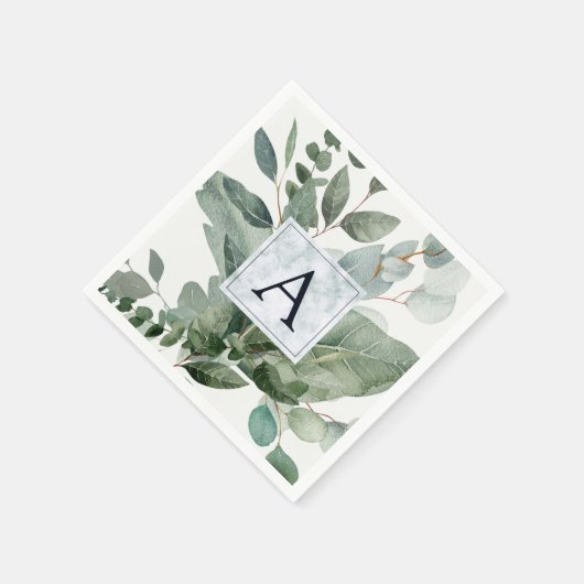 Monogram Tropische Groene Eucalyptus Bruiloft Servet (Hoek)
