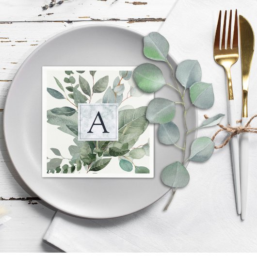 Monogram Tropische Groene Eucalyptus Bruiloft Servet