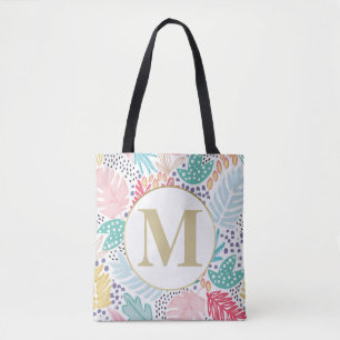 Monogram Tropische Kleurrijke Collage Canvas tas