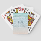 Monogram tropische oceaan en zandstrand bruiloft pokerkaarten (Achterkant)