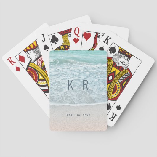 Monogram tropische oceaan en zandstrand bruiloft pokerkaarten (Achterkant)
