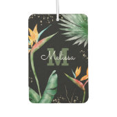 Monogram Tropische Palm Foliage Goud Zwart Script Luchtverfrisser (Voorkant)