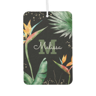 Monogram Tropische Palm Foliage Goud Zwart Script Luchtverfrisser