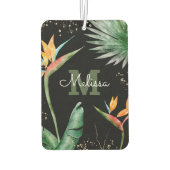 Monogram Tropische Palm Foliage Goud Zwart Script Luchtverfrisser (Achterkant)