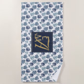Monogram Tropische Palm Navyblauw Gouden Trouwring Strandlaken (Voorkant)