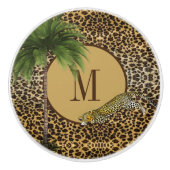 Monogram Tropische palm Tropical Leopard Print Keramische Knop (Voorkant)