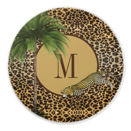 Monogram Tropische palm Tropical Leopard Print Keramische Knop (Voorkant)