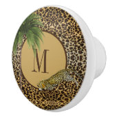 Monogram Tropische palm Tropical Leopard Print Keramische Knop (Rechts)