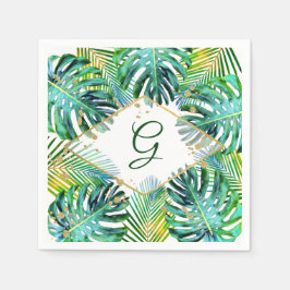 Monogram Tropische Palmblad Trendy Typografie Servet