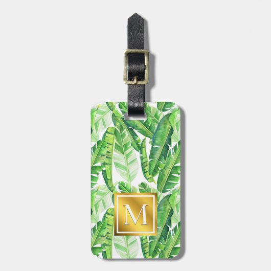 Monogram tropische palmbladeren bagagelabel (Voorkant verticaal)