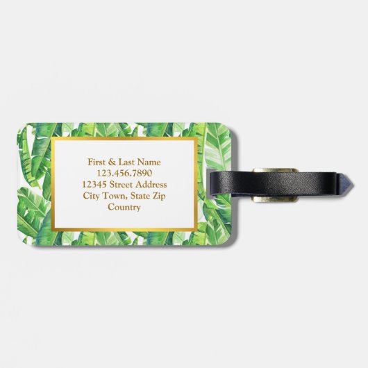 Monogram tropische palmbladeren bagagelabel (Achterkant horizontaal)