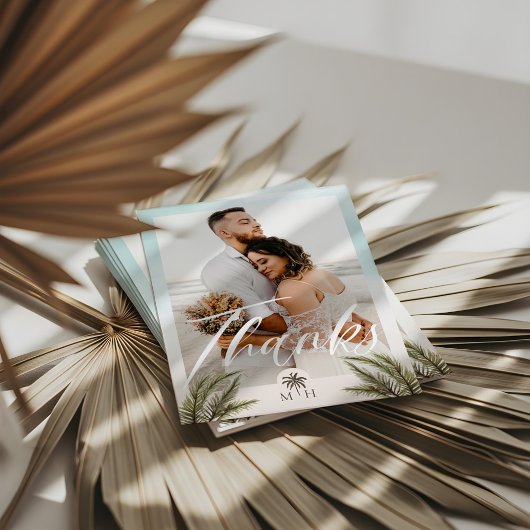 Monogram tropische palmbladeren Fotopalmen Bedankkaart