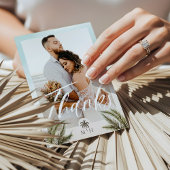 Monogram tropische palmbladeren Fotopalmen Bedankkaart