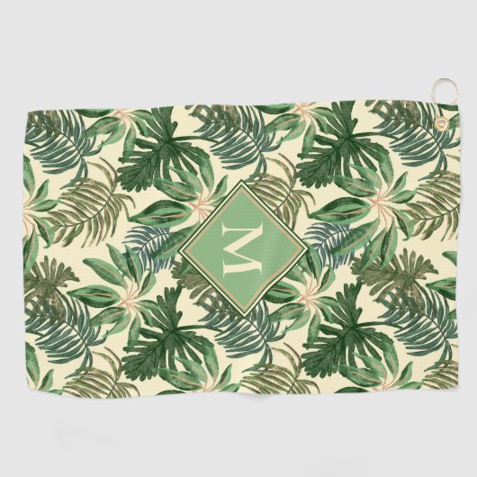 Monogram tropische palmbladeren golfhanddoek (Horizontaal)