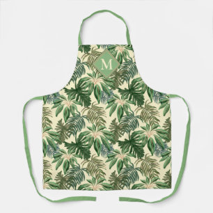 Monogram tropische palmbladeren schort
