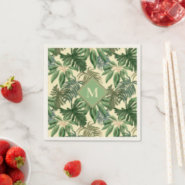 Monogram tropische palmbladeren servet