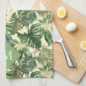 Monogram tropische palmbladeren theedoek (Quarter Fold)