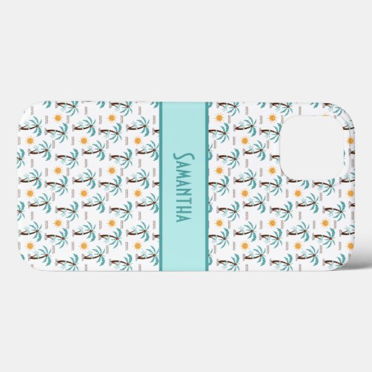 Monogram Tropische palmbomen Zonnestrand Blauwgroe Case-Mate iPhone Case (Achterkant (horizontaal))