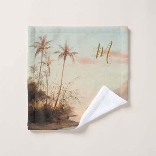Monogram Tropische palmboom  elegant Bad Handdoek (Wasdoekje)