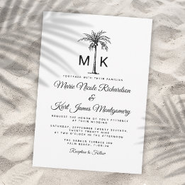 Monogram Tropische Palmboom Formele Strand Bruilof Kaart