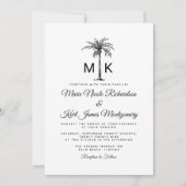 Monogram Tropische Palmboom Formele Strand Bruilof Kaart (Voorkant)