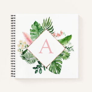Monogram Tropische Palmen Groen Wit Botanisch Notitieboek